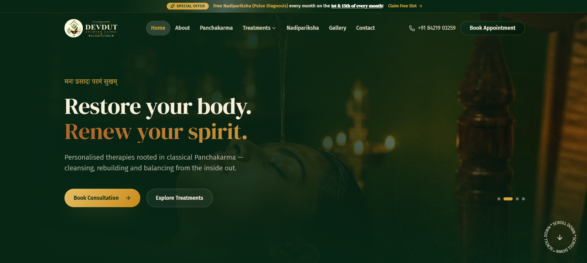 Devdut Ayurved website preview