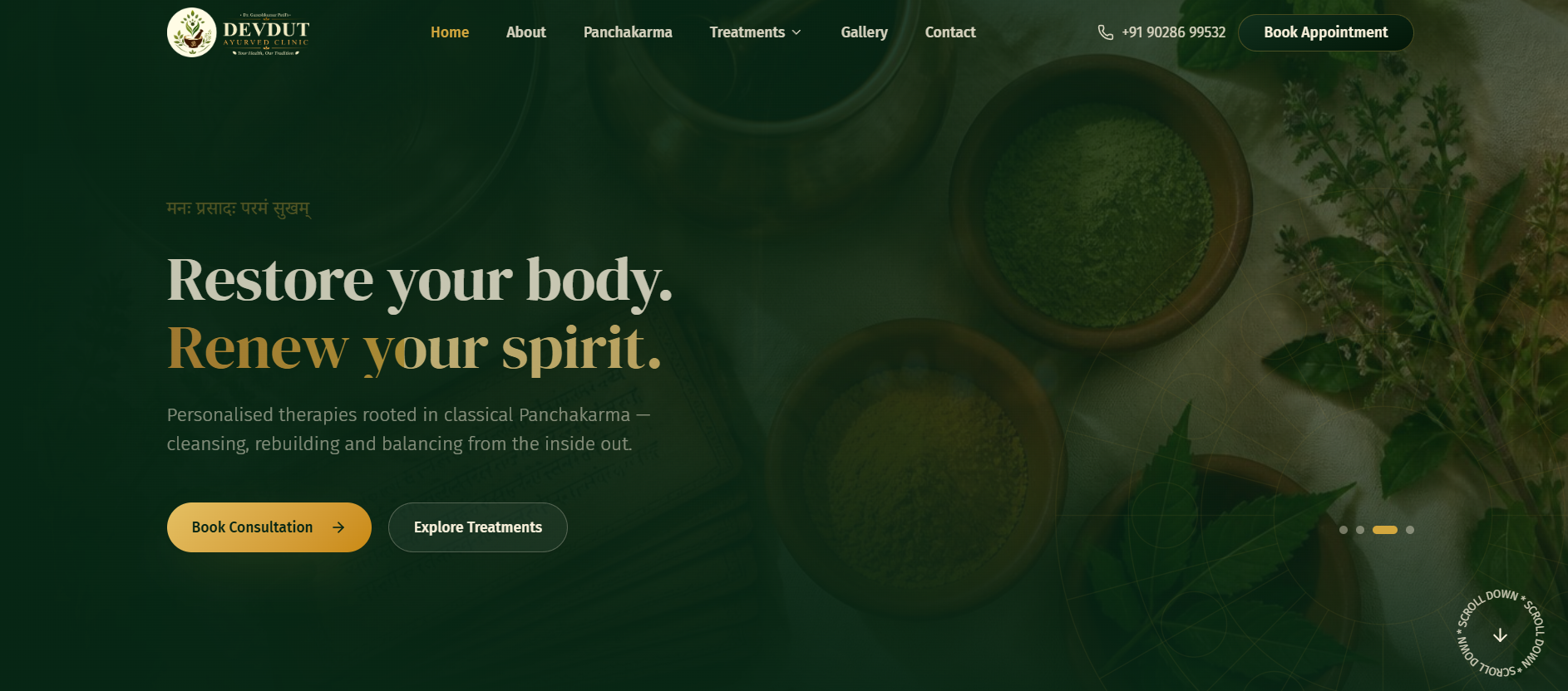 Devdut Ayurved website preview